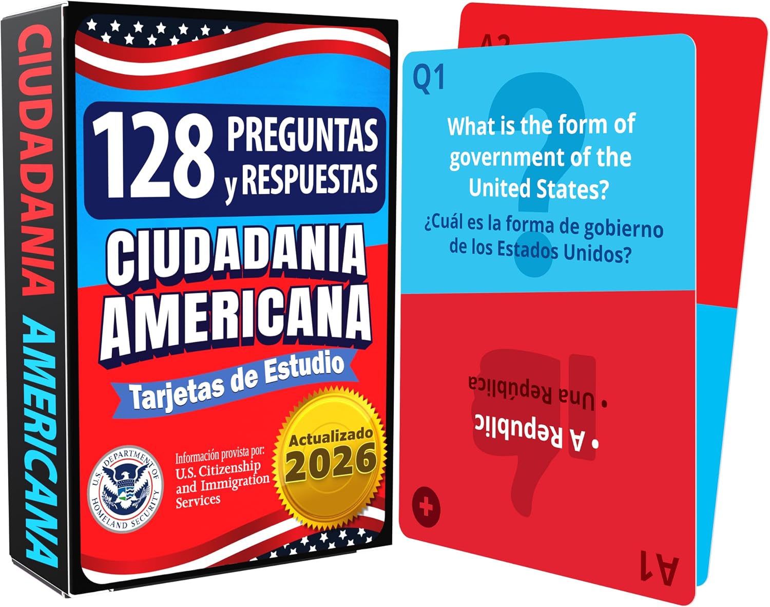 US Citizenship Flash Cards 2026, 128 USCIS Civics Questions and Answers Study Guide, Tarjetas de Ciudadania 2026 Inglés y Español, Preguntas para la Ciudadania 2026