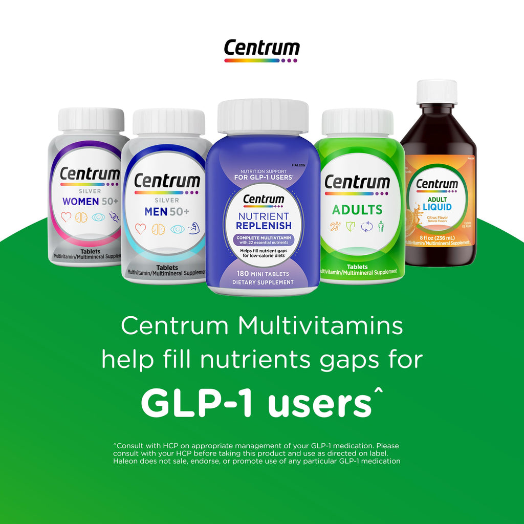 Centrum Silver Men's 50+ Multivitamin with Vitamin D3, B-Vitamins, Zinc for Memory and Cognition - 200 Tablets | Contains Vitamins D3, E, B6, and B12, Gluten Free, Non-GMO Ingredients, GLP-1 Support