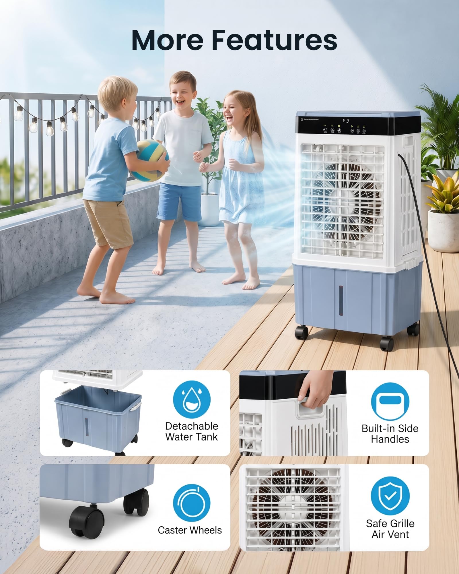 Air Choice Swamp Cooler, 46" Tower Cooling Fans that Blow Cold Air, 4.5Gal Removable Water Tank, 4 Ice Packs, 60° Oscillation, 3 Speeds, 12H Timer, Portable Evaporative Air Cooler for Bedroom Office