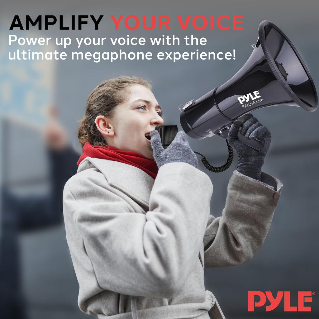 Pyle Portable Megaphone Speaker PA Bullhorn - Built-in Siren, 50W Adjustable Volume Control in 1200 Yard Range, Ideal for Any Outdoor Sports, Cheerleading Fans & Coaches, or for Safety Drills
