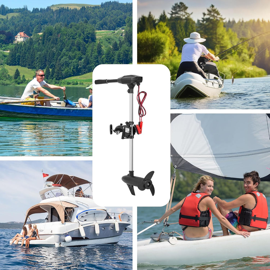 55lb Thrust Trolling Motor 8 Speed Electric Outboard Motor Kayak Motor with Adjustment 6-inch Extendable Handle, 30'' Shaft Length, LED Indicator, Transom Mounted for Kayak, Fishing Boat(Black)