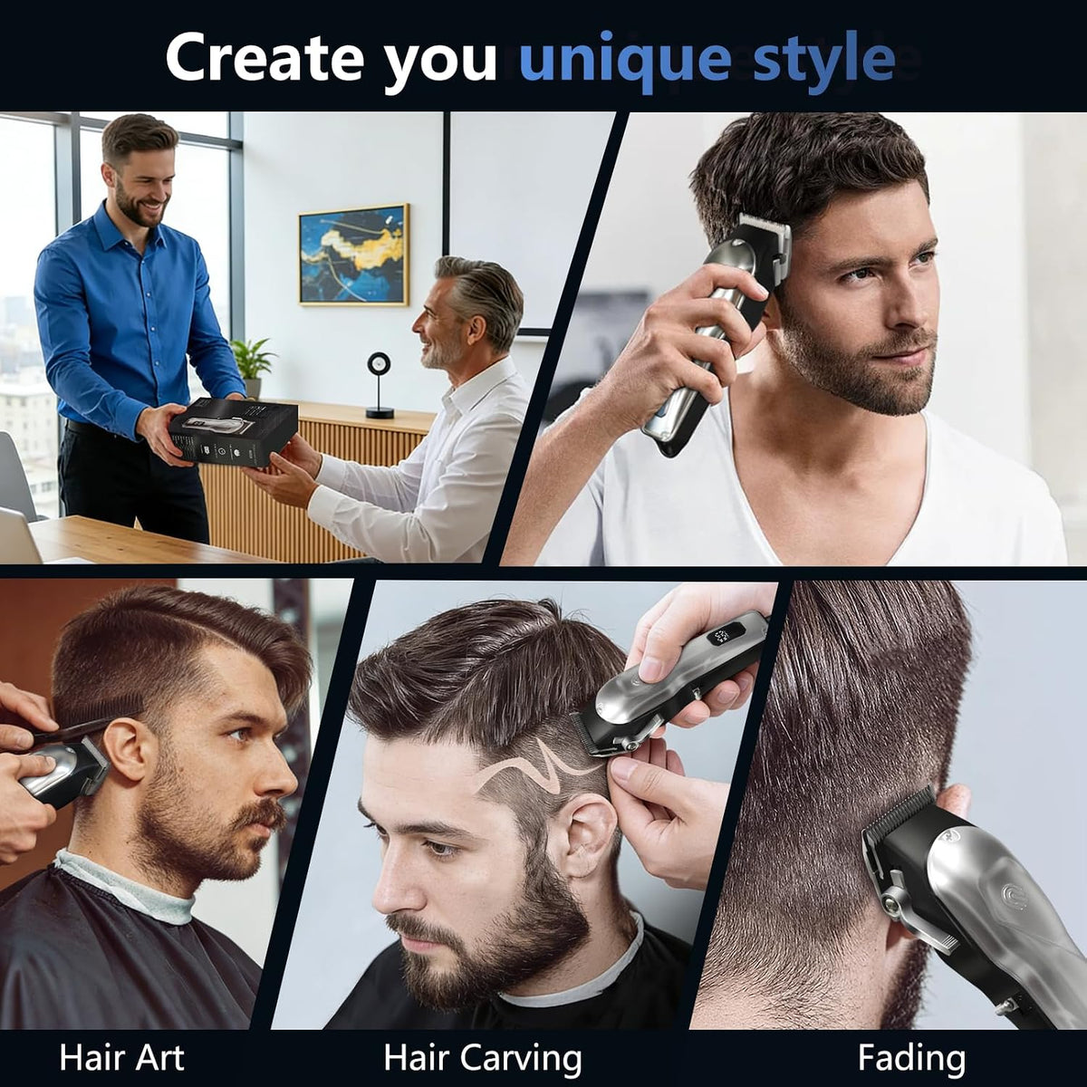 Cordless Hair Clippers for Men Professional Hair Trimmer with 8 Guide Combs