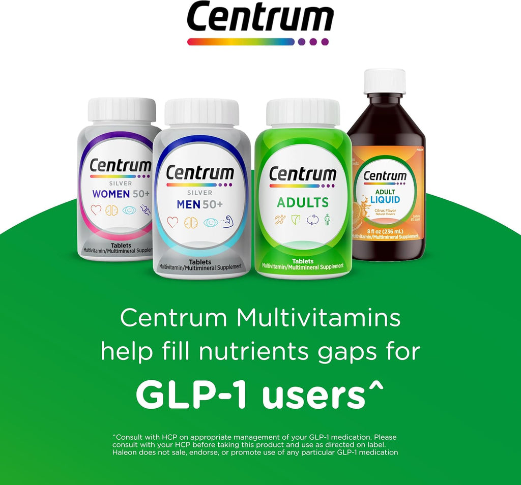 Centrum Silver Men's 50+ Multivitamin with Vitamin D3, B-Vitamins, Zinc for Memory and Cognition - 200 Tablets | Contains Vitamins D3, E, B6, and B12, Gluten Free, Non-GMO Ingredients, GLP-1 Support