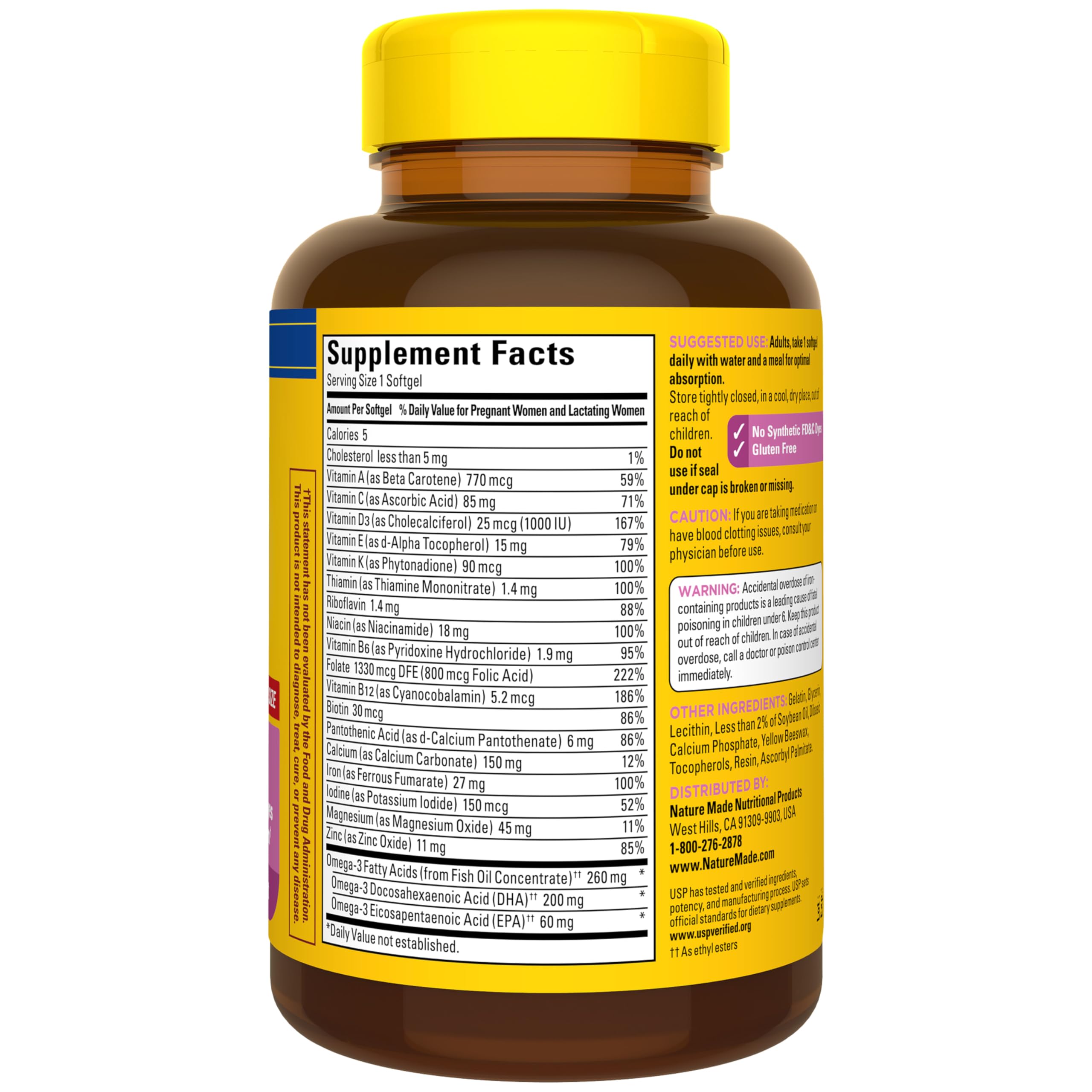 Nature Made Prenatal Vitamins for Women with Folic Acid + DHA, 110 Softgels | Prenatal Vitamin and Mineral Supplement for Daily Nutritional Support, With Folic Acid and 19 Other Nutrients, 110 Day Supply