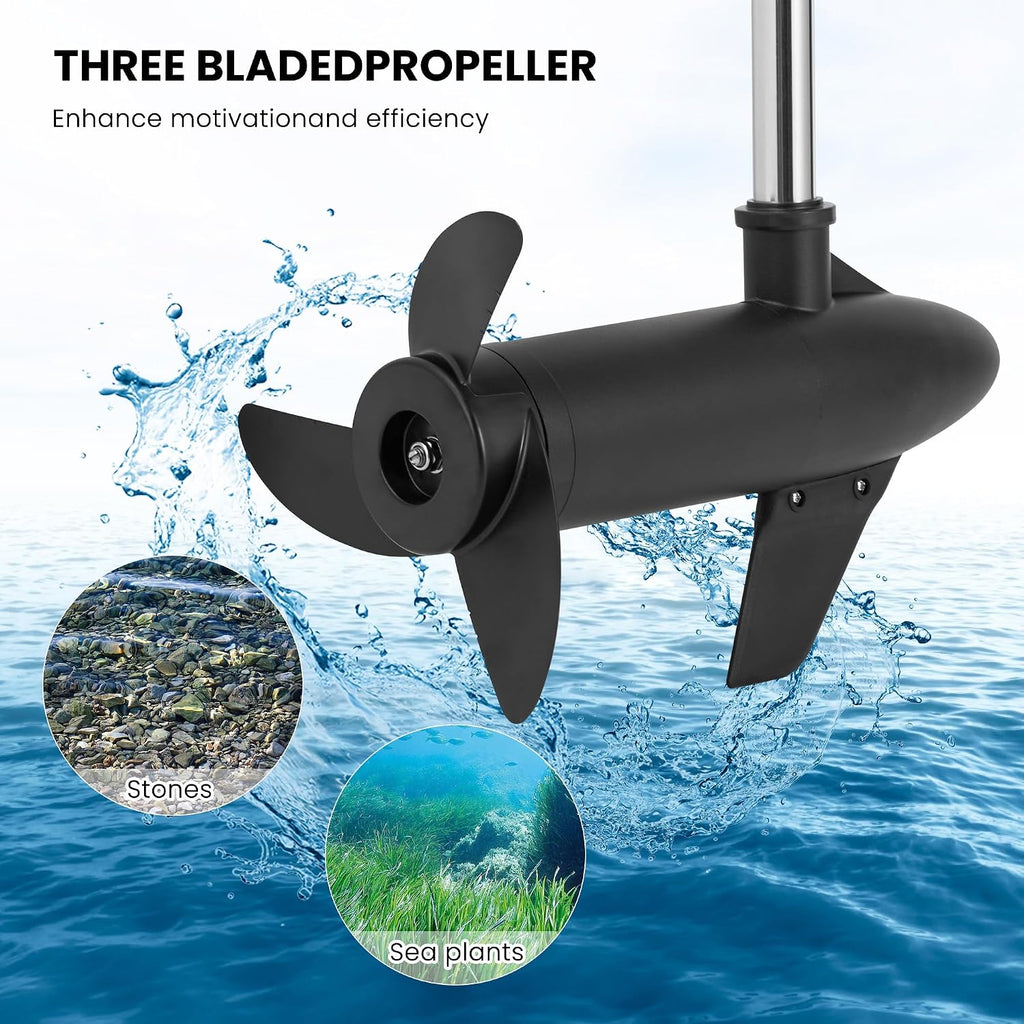 55lb Thrust Trolling Motor 8 Speed Electric Outboard Motor Kayak Motor with Adjustment 6-inch Extendable Handle, 30'' Shaft Length, LED Indicator, Transom Mounted for Kayak, Fishing Boat(Black)