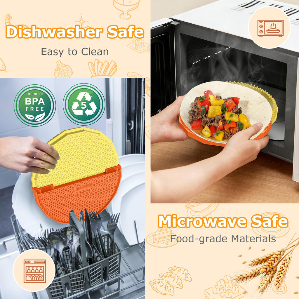 Tortilla Sealer Crimper - Quesadilla Maker for 10"+8"+6"+4" Flour Tortillas | 4pcs Press Make Sealed Taco,Quesadilla,Empanada,Burrito,Dumpling,Sandwich,BPA-Free,Dishwasher Safe (Black Yellow)