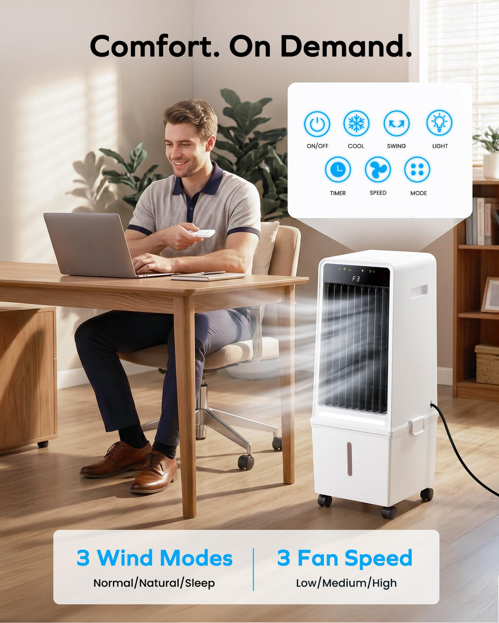Air Choice Swamp Cooler, 46" Tower Cooling Fans that Blow Cold Air, 4.5Gal Removable Water Tank, 4 Ice Packs, 60° Oscillation, 3 Speeds, 12H Timer, Portable Evaporative Air Cooler for Bedroom Office
