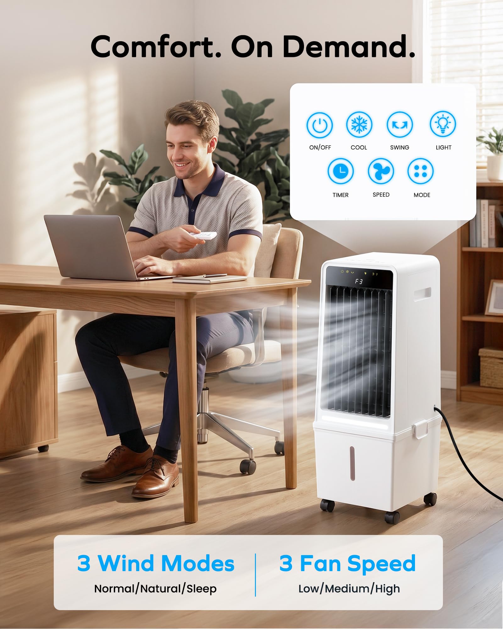 Air Choice Swamp Cooler, 46" Tower Cooling Fans that Blow Cold Air, 4.5Gal Removable Water Tank, 4 Ice Packs, 60° Oscillation, 3 Speeds, 12H Timer, Portable Evaporative Air Cooler for Bedroom Office