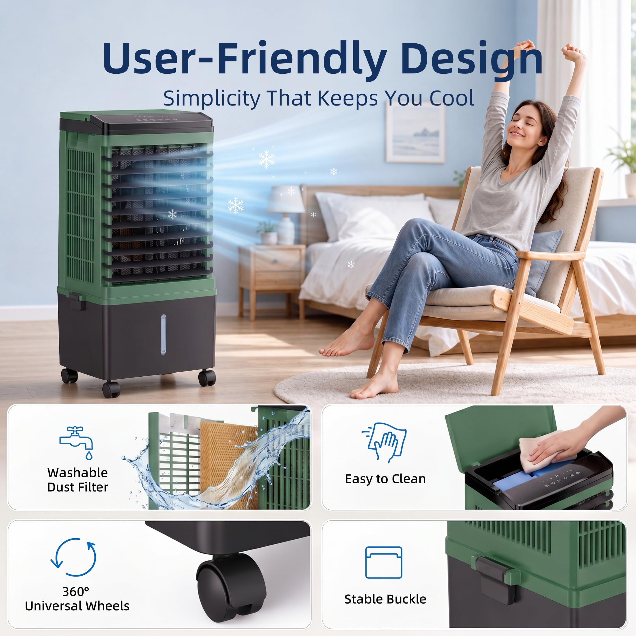 Swamp Cooler, 1800 CFM Windowless Portable Air Conditioner with 5.3 Gal Water Tank, 120° Swing, 12H Timer, 3-IN-1 Evaporative Air Cooler for 600 Sq.ft, Cooling Fan, AC Unit for Room, Office, Bedroom