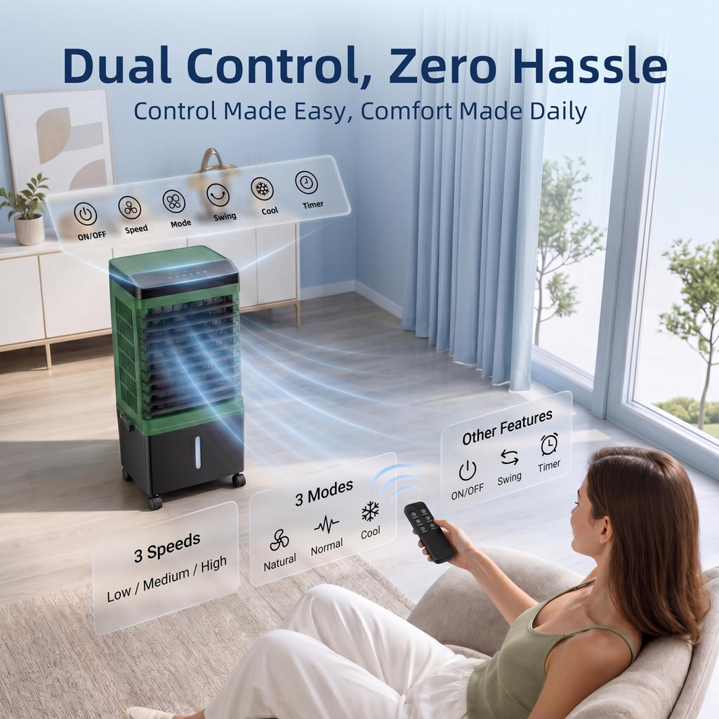 Swamp Cooler, 1800 CFM Windowless Portable Air Conditioner with 5.3 Gal Water Tank, 120° Swing, 12H Timer, 3-IN-1 Evaporative Air Cooler for 600 Sq.ft, Cooling Fan, AC Unit for Room, Office, Bedroom