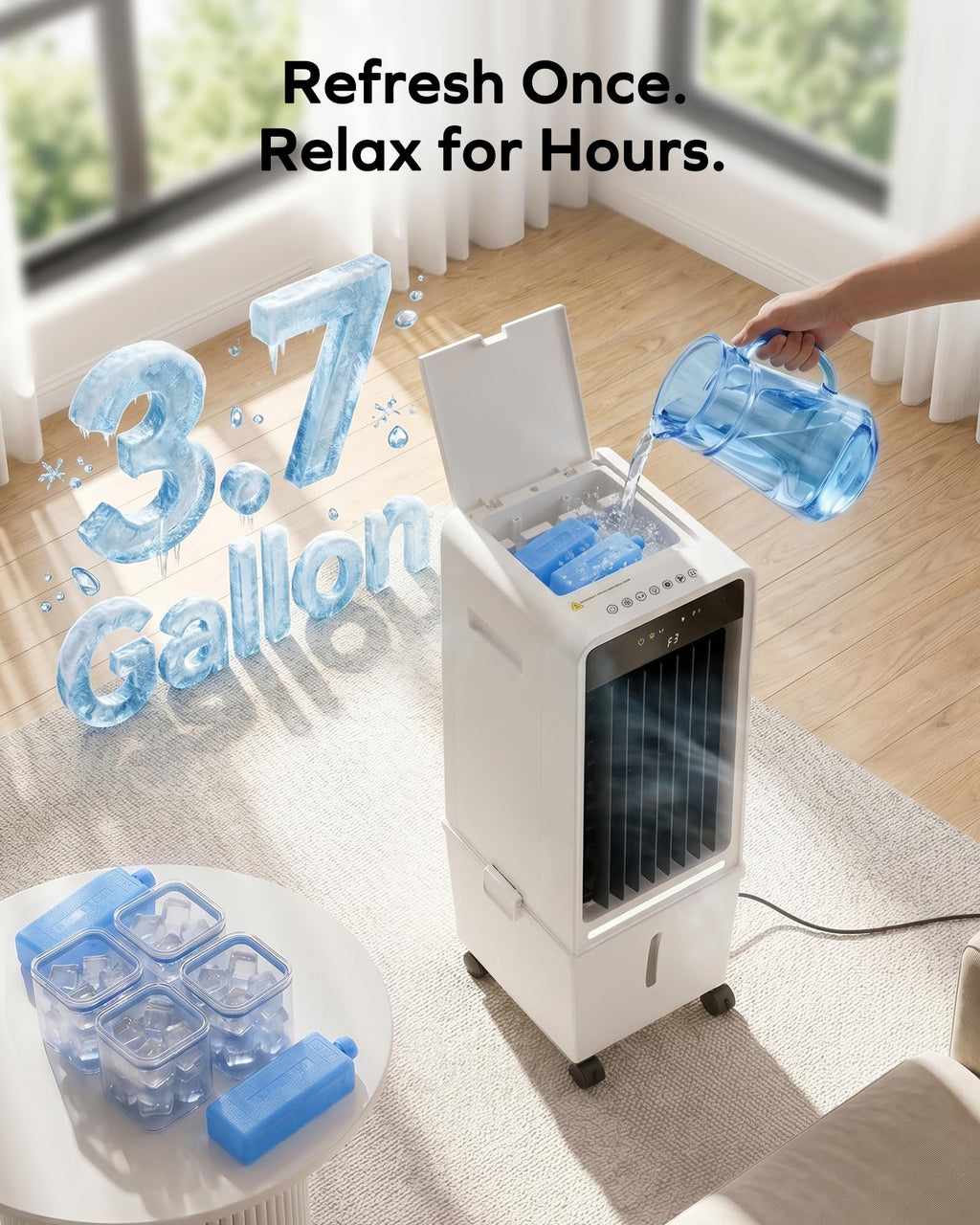 Air Choice Swamp Cooler, 46" Tower Cooling Fans that Blow Cold Air, 4.5Gal Removable Water Tank, 4 Ice Packs, 60° Oscillation, 3 Speeds, 12H Timer, Portable Evaporative Air Cooler for Bedroom Office