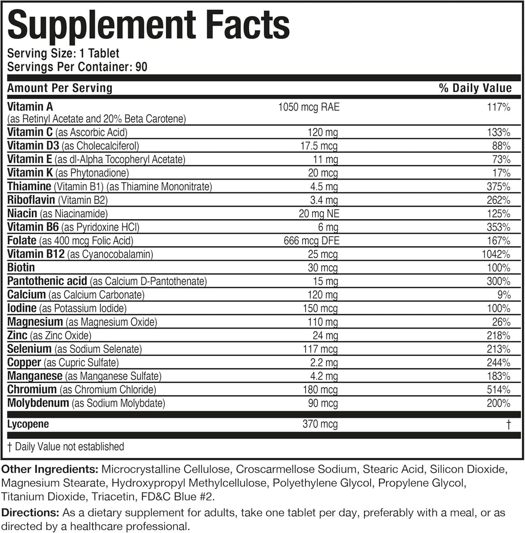 Bronson ONE Daily Mens 50+ Complete Multivitamin Multimineral, 90 Tablets | Once-Daily, Targeted Nutrition For Active Men Over 50, Non-GMO, Gluten-Free, Soy-Free