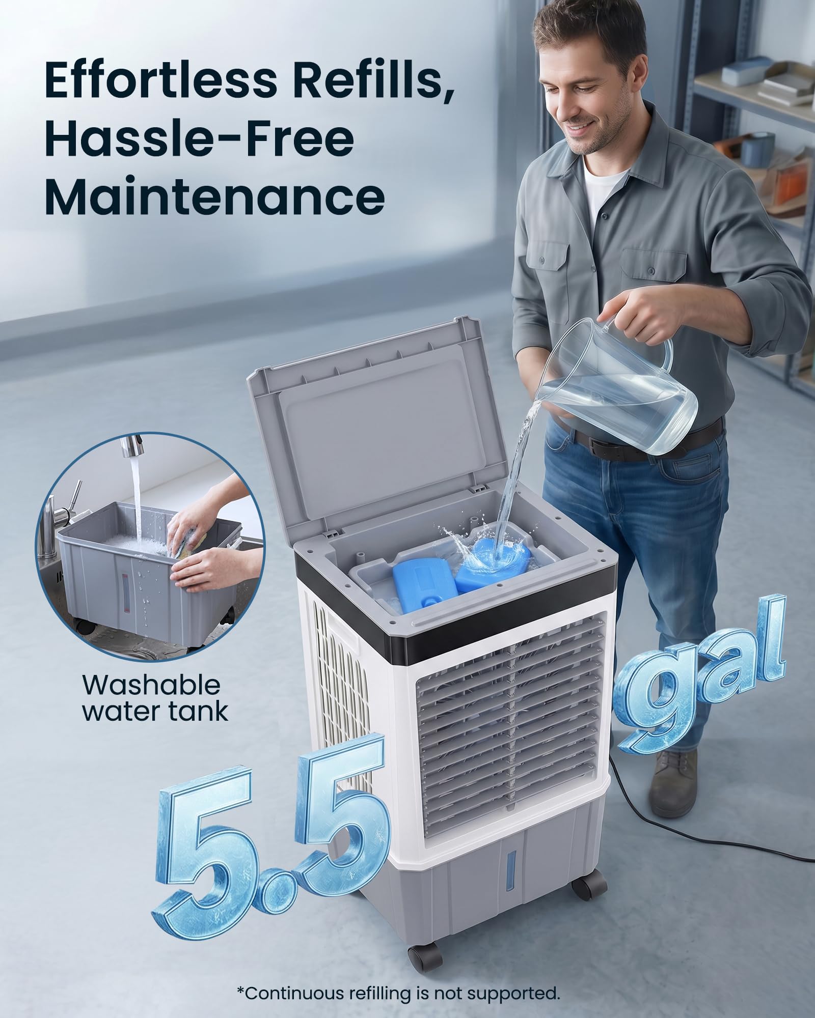 Air Choice Swamp Cooler, 46" Tower Cooling Fans that Blow Cold Air, 4.5Gal Removable Water Tank, 4 Ice Packs, 60° Oscillation, 3 Speeds, 12H Timer, Portable Evaporative Air Cooler for Bedroom Office