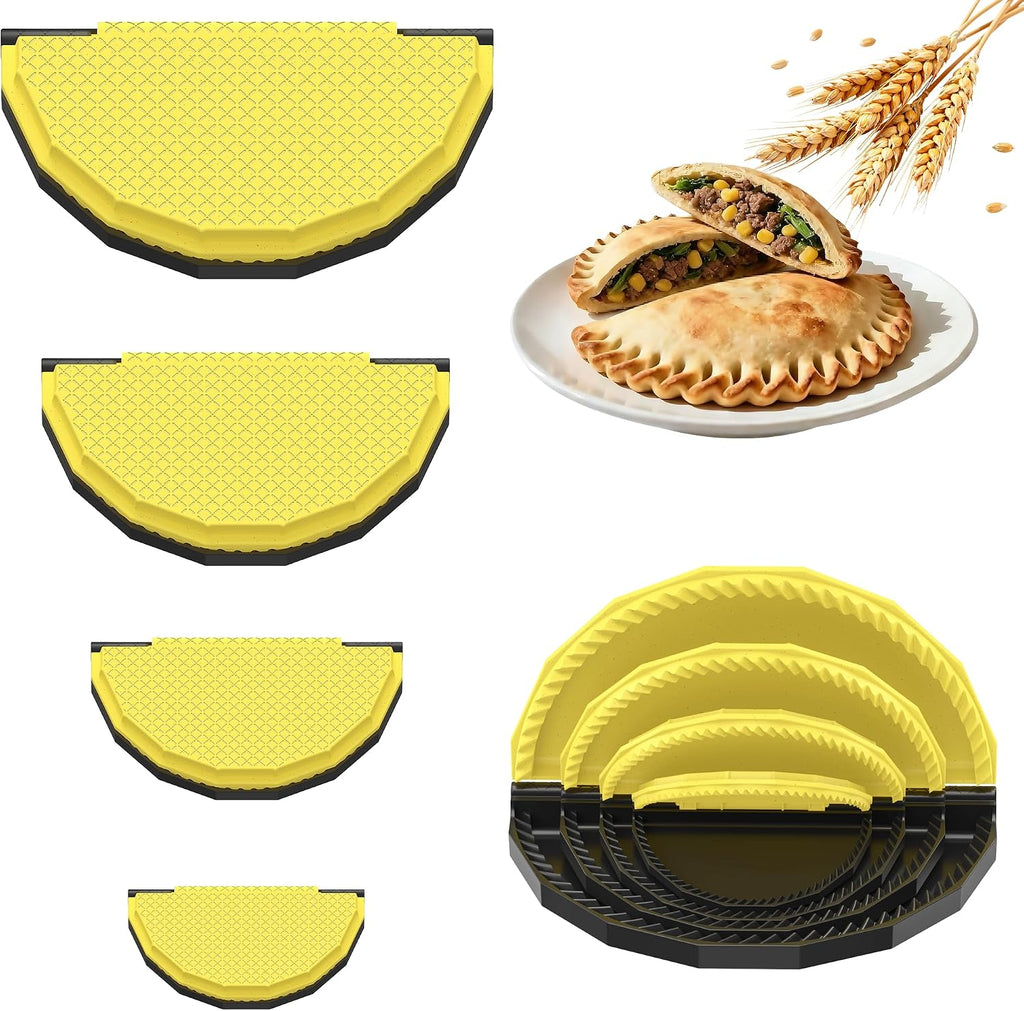 Tortilla Sealer Crimper - Quesadilla Maker for 10"+8"+6"+4" Flour Tortillas | 4pcs Press Make Sealed Taco,Quesadilla,Empanada,Burrito,Dumpling,Sandwich,BPA-Free,Dishwasher Safe (Black Yellow)