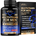 Multivitamin for Men - B-Complex & B12 | Whole Foods & Enzymes - 90 Caps | Mens Multivitamin 46in1 - Energy, Focus & Brain | Men's Health Complex - Bioavailable & Gentle on Stomach - Lab Tested, 1/Day