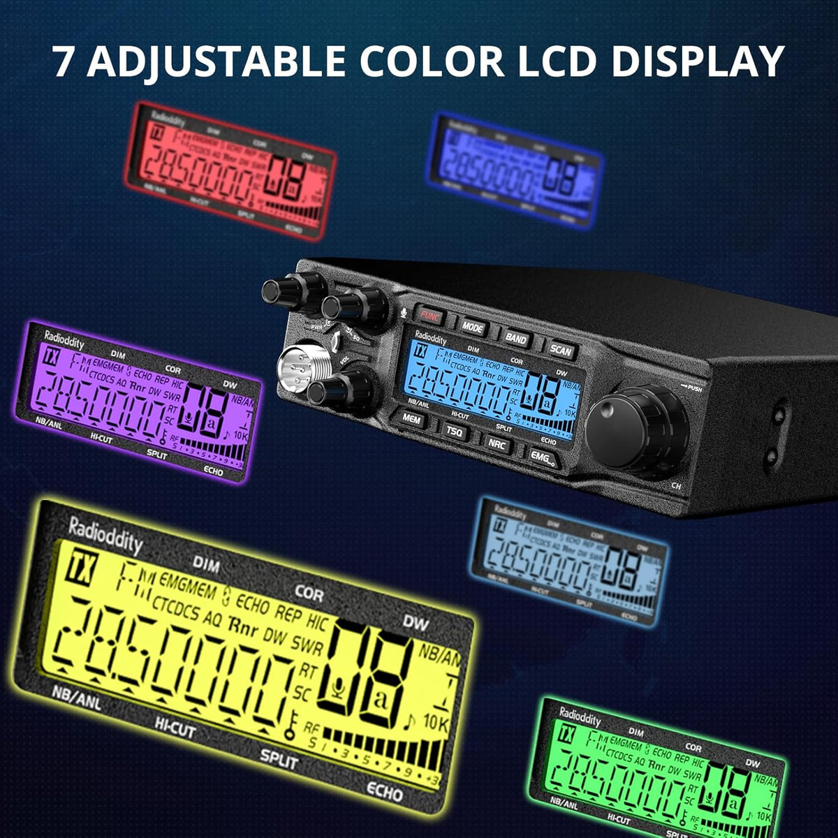 Radioddity QT80 10 Meter Mobile Ham Radio SSB/AM/FM/PA 80W, CTCSS/DCS | RX/TX Noise Reduction Amateur Transceiver, Large LCD Display, ASQ SWR High Alert for Trucks, Road Trips, Vehicle