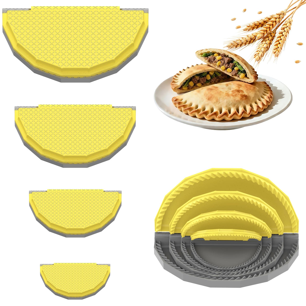 Tortilla Sealer Crimper - Quesadilla Maker for 10"+8"+6"+4" Flour Tortillas | 4pcs Press Make Sealed Taco,Quesadilla,Empanada,Burrito,Dumpling,Sandwich,BPA-Free,Dishwasher Safe (Black Yellow)