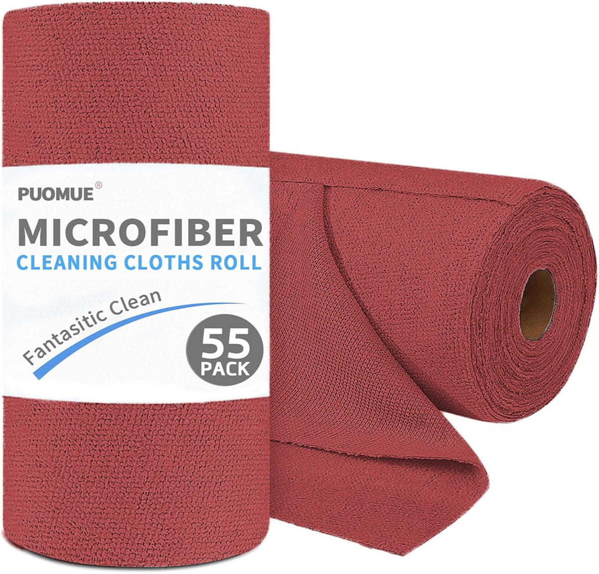 Puomue 55 Pack Microfiber Cleaning Cloth Roll, Tear Away Reusable Paper Towels, 11" x 9", Ultra Absorbent & Lint Free Microfiber Cloth for Cleaning Cars, Kitchen, Window, Home and Shop, Grey