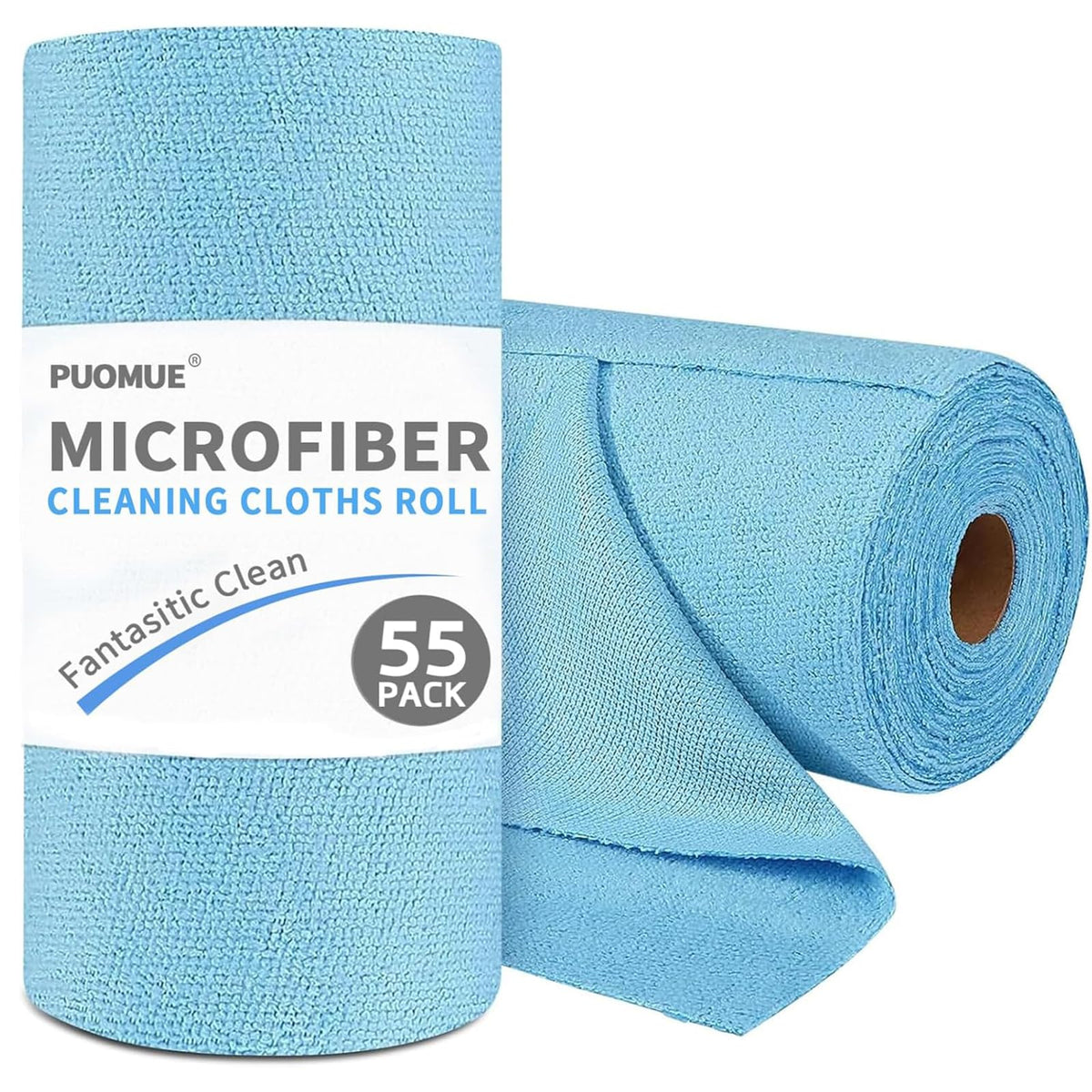 Puomue 55 Pack Microfiber Cleaning Cloth Roll, Tear Away Reusable Paper Towels, 11" x 9", Ultra Absorbent & Lint Free Microfiber Cloth for Cleaning Cars, Kitchen, Window, Home and Shop, Grey