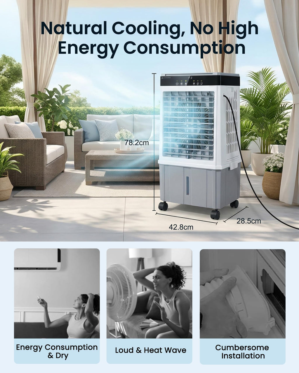 Air Choice Swamp Cooler, 46" Tower Cooling Fans that Blow Cold Air, 4.5Gal Removable Water Tank, 4 Ice Packs, 60° Oscillation, 3 Speeds, 12H Timer, Portable Evaporative Air Cooler for Bedroom Office