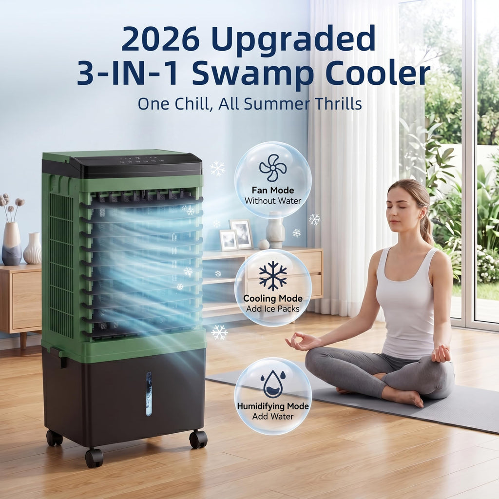 Swamp Cooler, 1800 CFM Windowless Portable Air Conditioner with 5.3 Gal Water Tank, 120° Swing, 12H Timer, 3-IN-1 Evaporative Air Cooler for 600 Sq.ft, Cooling Fan, AC Unit for Room, Office, Bedroom