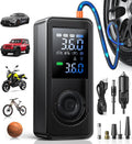 Tire Inflator Portable Air Compressor - 150 PSI 4X Fast Inflation Rechargeable Battery & 12V DC Adapter Powered Air Pump for Car Bike Motorcycle Tires Balls with LCD Display, LED Light