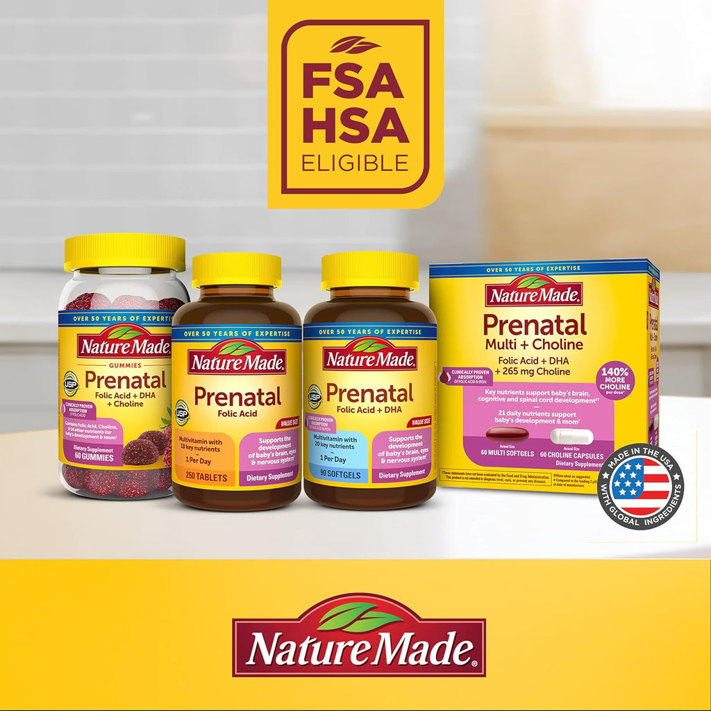 Nature Made Prenatal Vitamins for Women with Folic Acid + DHA, 110 Softgels | Prenatal Vitamin and Mineral Supplement for Daily Nutritional Support, With Folic Acid and 19 Other Nutrients, 110 Day Supply