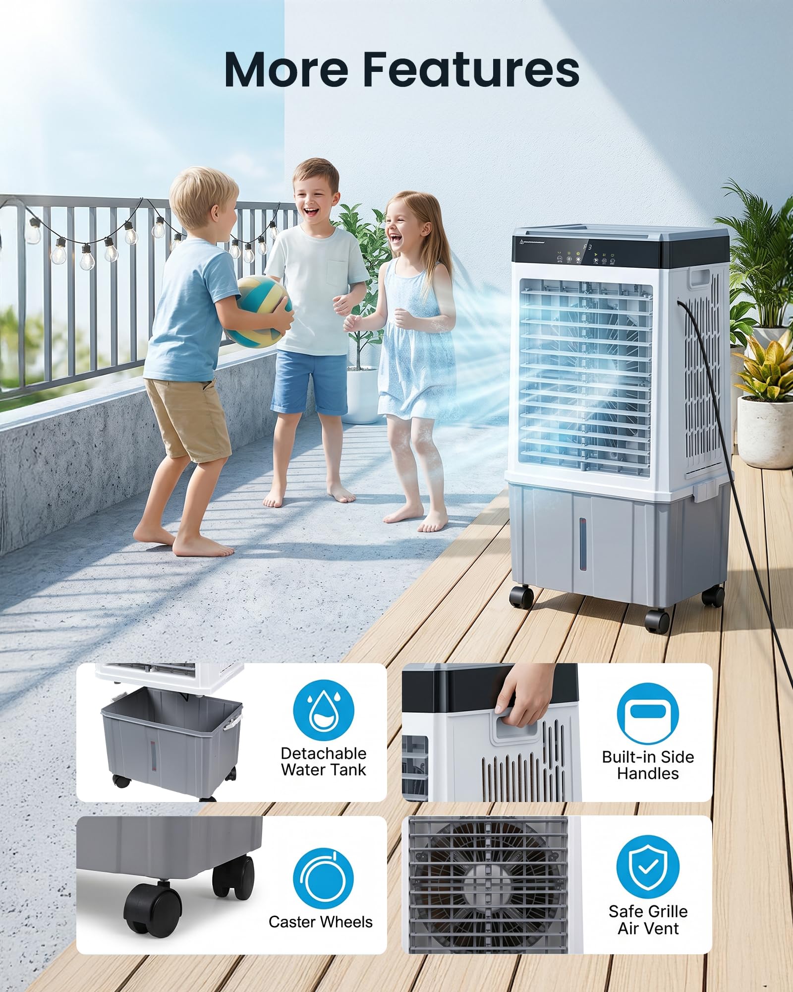 Air Choice Swamp Cooler, 46" Tower Cooling Fans that Blow Cold Air, 4.5Gal Removable Water Tank, 4 Ice Packs, 60° Oscillation, 3 Speeds, 12H Timer, Portable Evaporative Air Cooler for Bedroom Office
