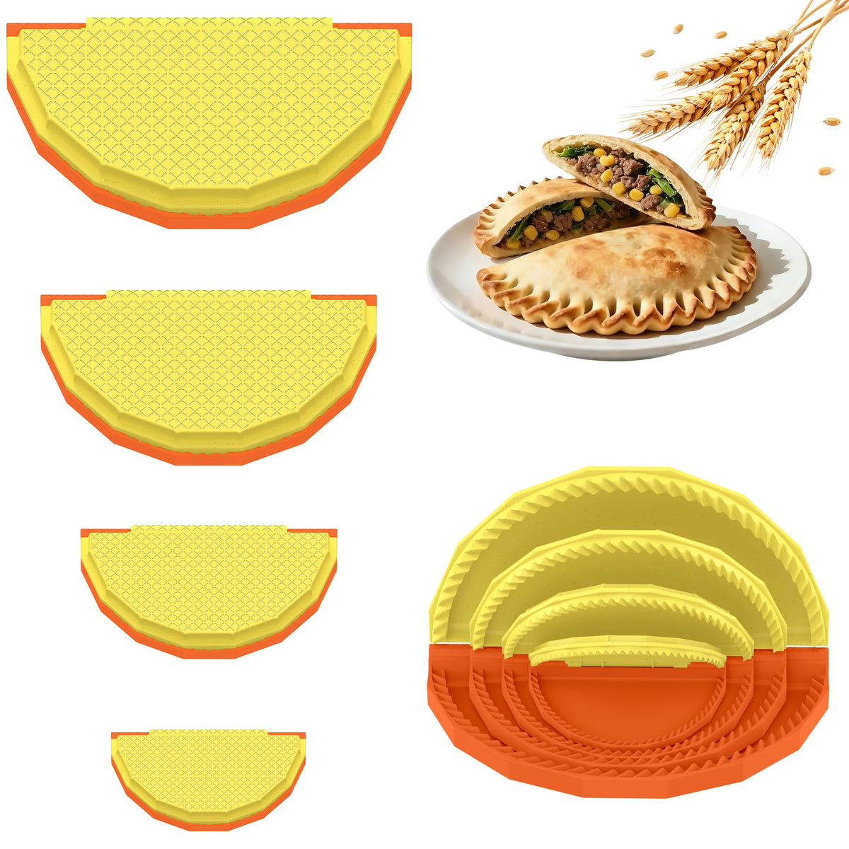 Tortilla Sealer Crimper - Quesadilla Maker for 10"+8"+6"+4" Flour Tortillas | 4pcs Press Make Sealed Taco,Quesadilla,Empanada,Burrito,Dumpling,Sandwich,BPA-Free,Dishwasher Safe (Black Yellow)