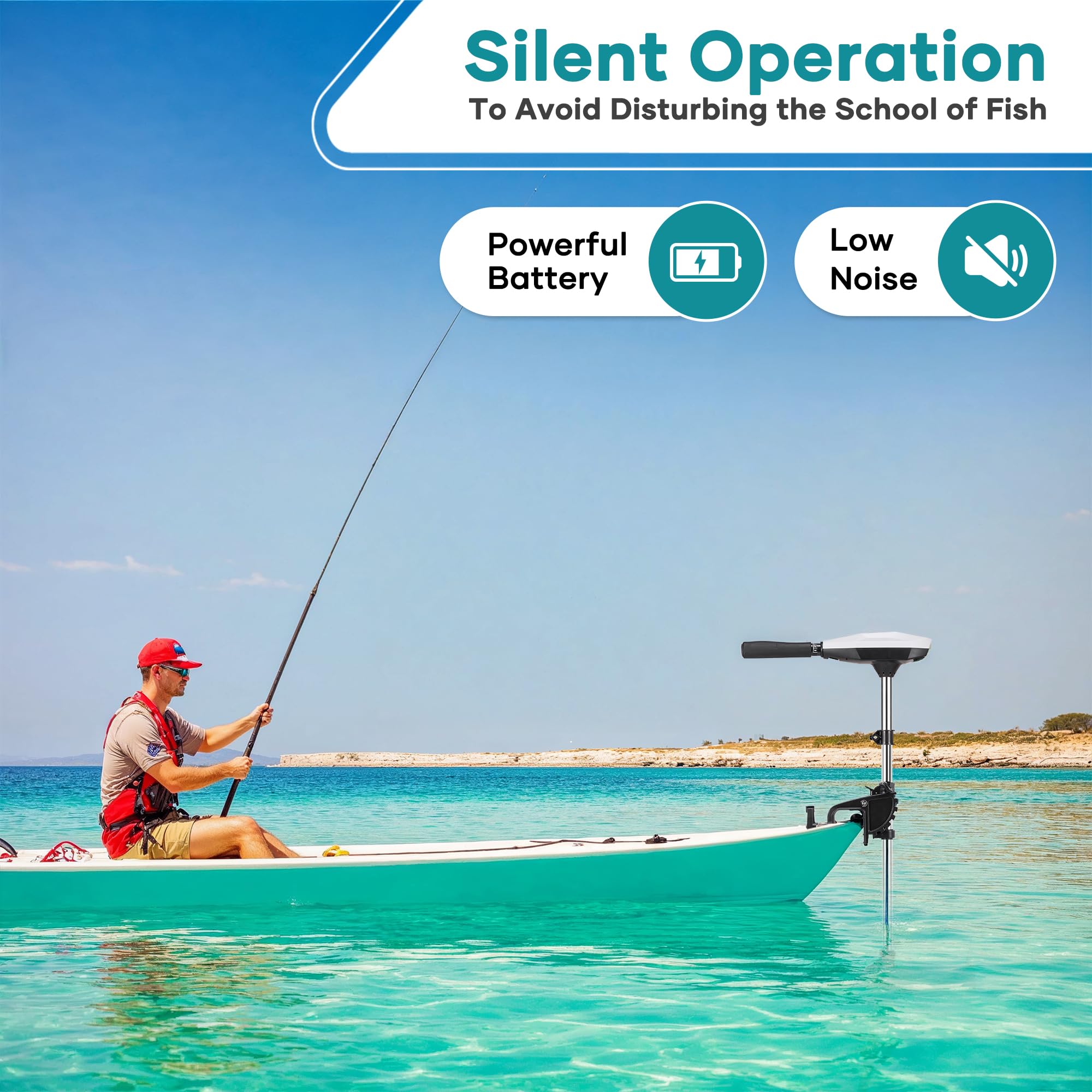 55lb Thrust Trolling Motor 8 Speed Electric Outboard Motor Kayak Motor with Adjustment 6-inch Extendable Handle, 30'' Shaft Length, LED Indicator, Transom Mounted for Kayak, Fishing Boat(Black)