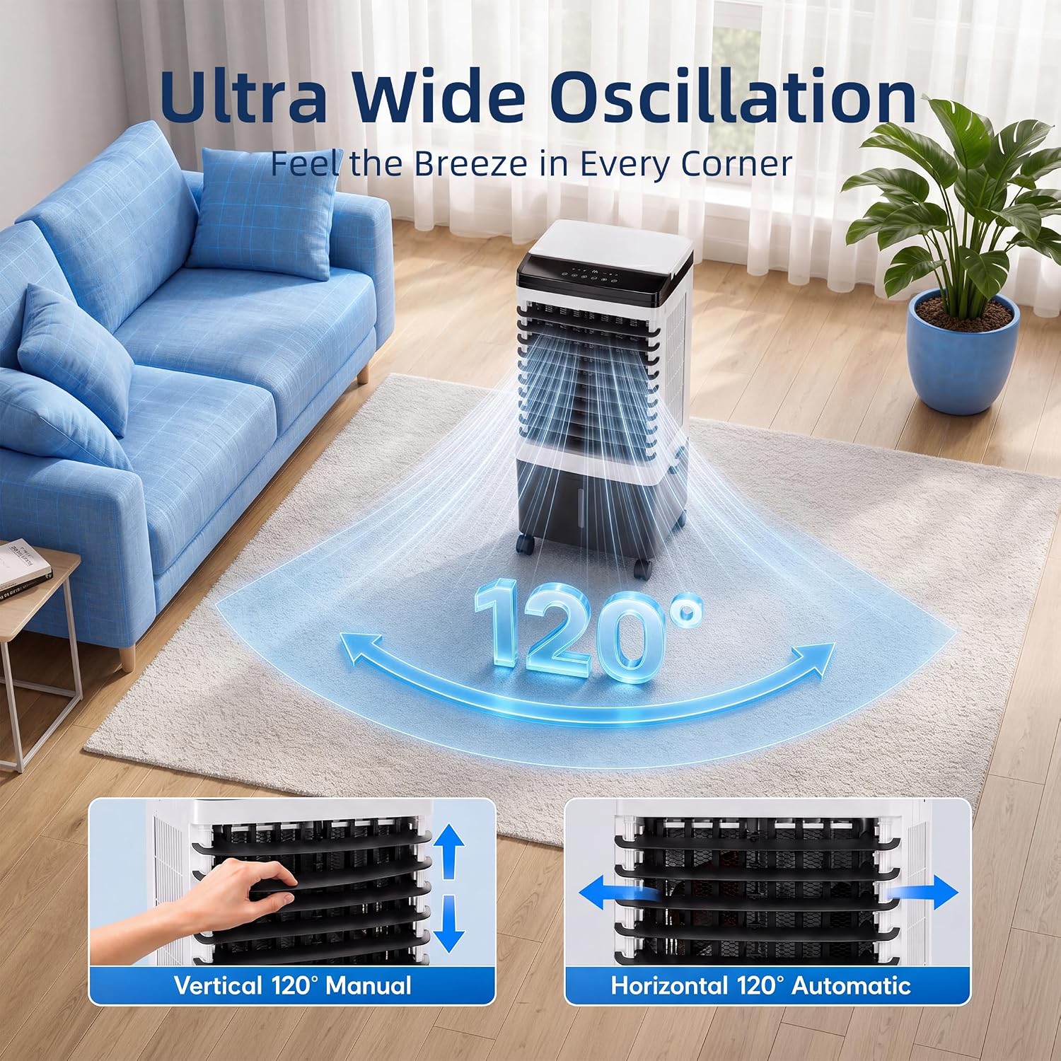 Swamp Cooler, 1800 CFM Windowless Portable Air Conditioner with 5.3 Gal Water Tank, 120° Swing, 12H Timer, 3-IN-1 Evaporative Air Cooler for 600 Sq.ft, Cooling Fan, AC Unit for Room, Office, Bedroom