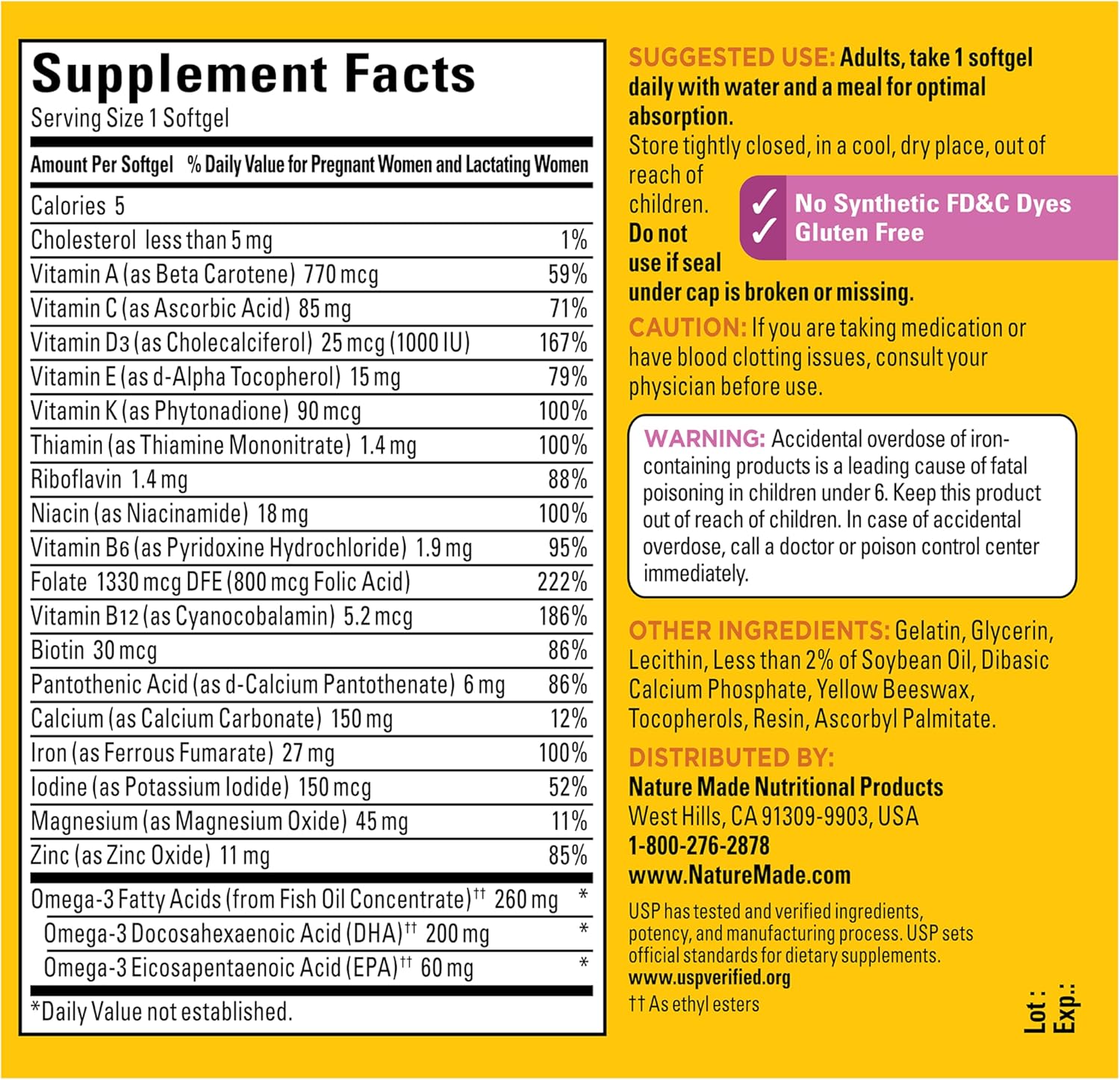 Nature Made Prenatal Vitamins for Women with Folic Acid + DHA, 110 Softgels | Prenatal Vitamin and Mineral Supplement for Daily Nutritional Support, With Folic Acid and 19 Other Nutrients, 110 Day Supply