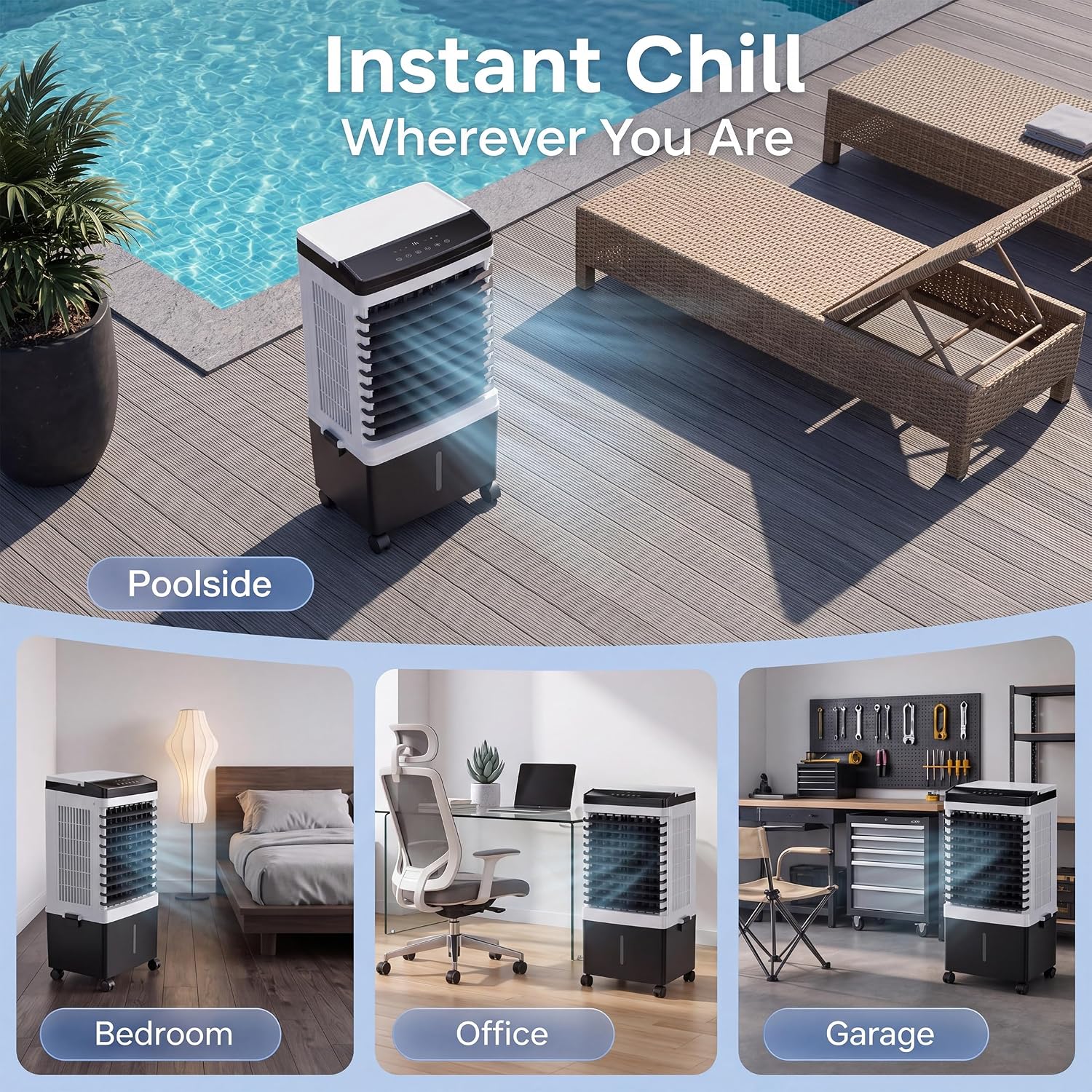 Swamp Cooler, 1800 CFM Windowless Portable Air Conditioner with 5.3 Gal Water Tank, 120° Swing, 12H Timer, 3-IN-1 Evaporative Air Cooler for 600 Sq.ft, Cooling Fan, AC Unit for Room, Office, Bedroom