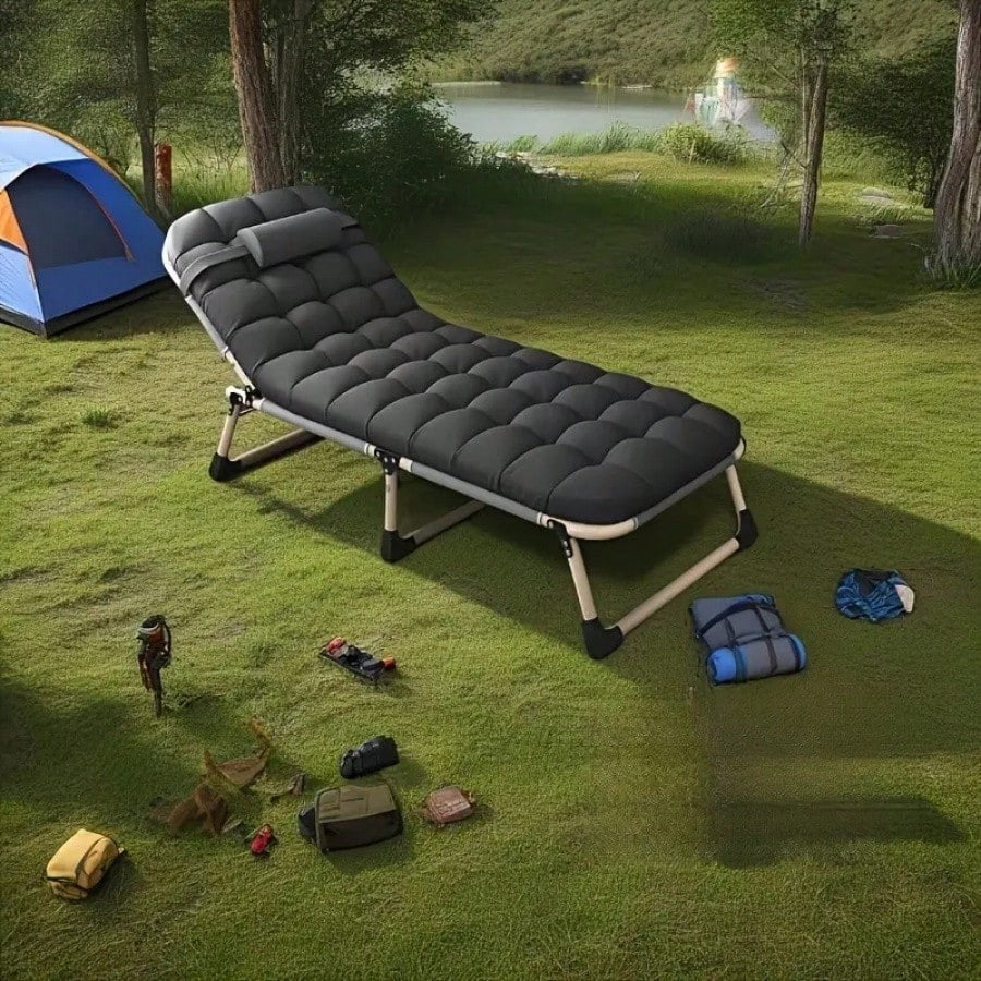 Portable Folding Camping Bed, Adjustable Single Sofa Bed with Cushions/Pillows,