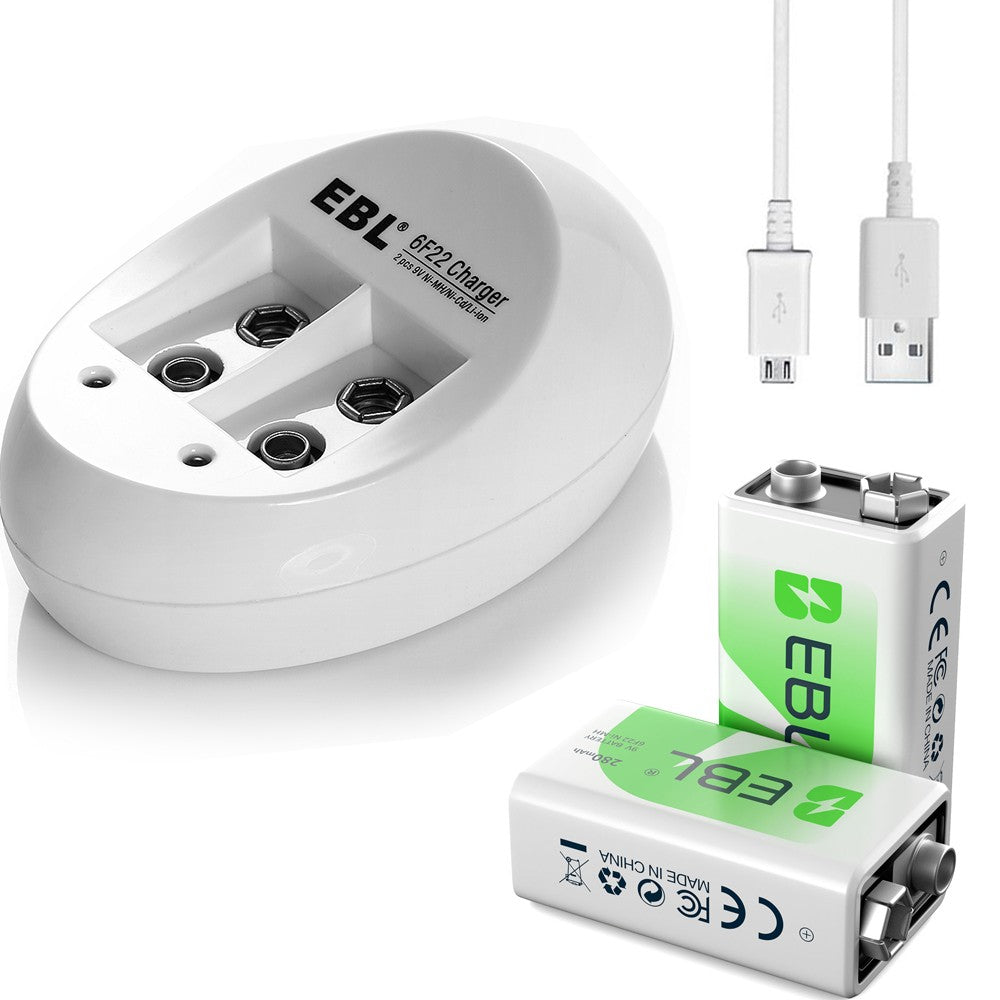 EBL 9V Li-Ion Rechargeable Batteries 9 Volt 6F22 / 2~4 Slot Battery Charger Lot