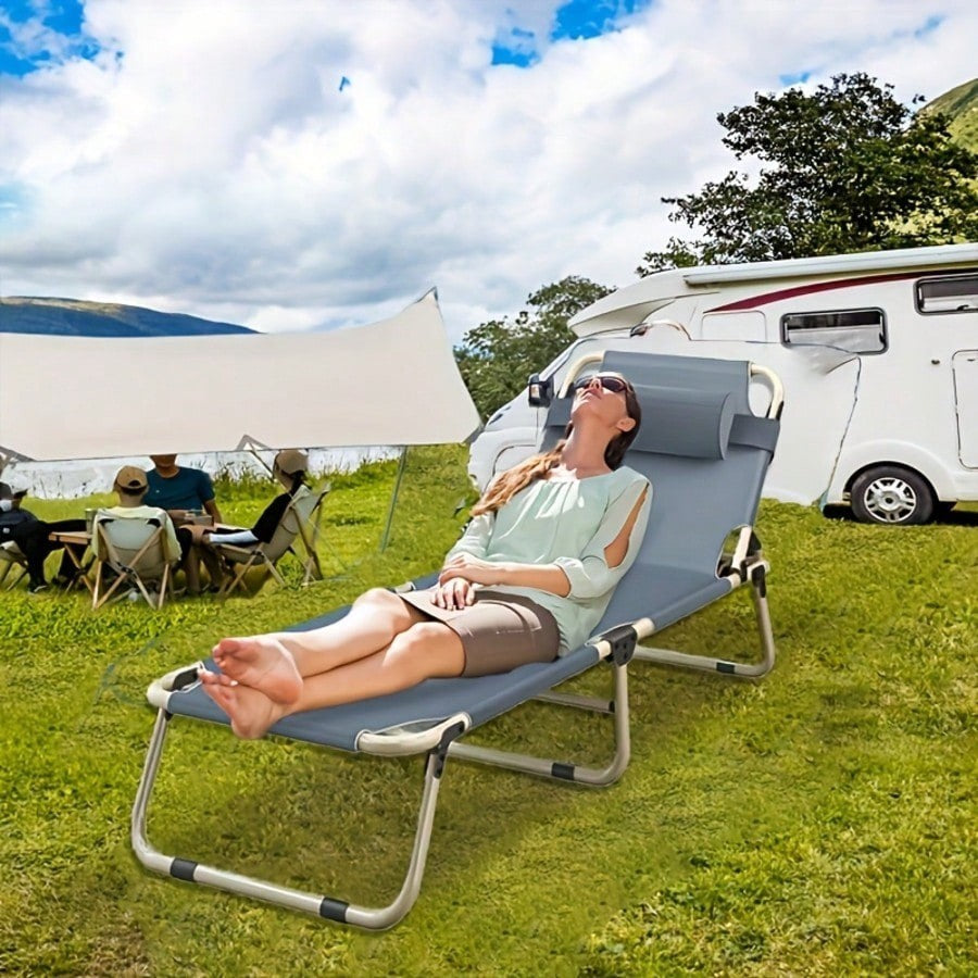 Portable Folding Camping Bed, Adjustable Single Sofa Bed with Cushions/Pillows,