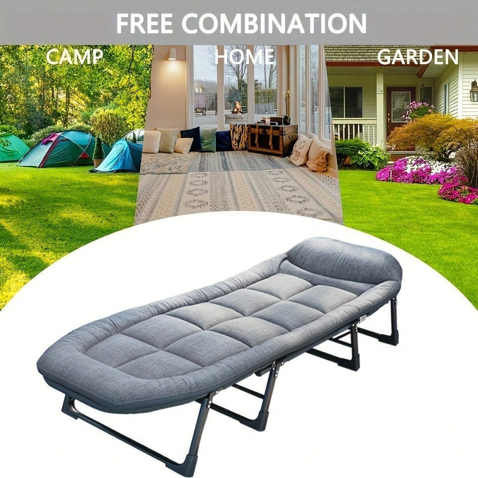 Portable Folding Camping Bed, Adjustable Single Sofa Bed with Cushions/Pillows,