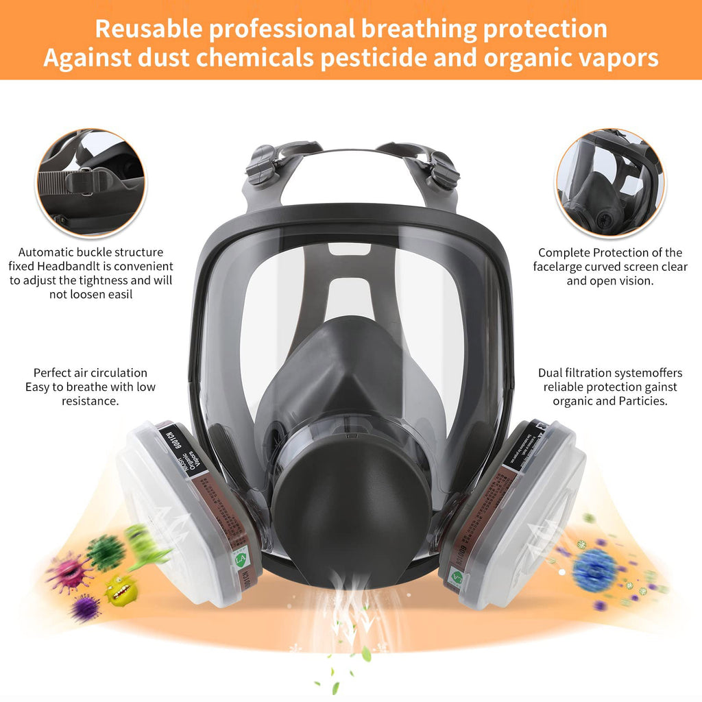 Full Face Gas Mask Painting Spraying Respirator w/Filters for 6800 Facepiece New