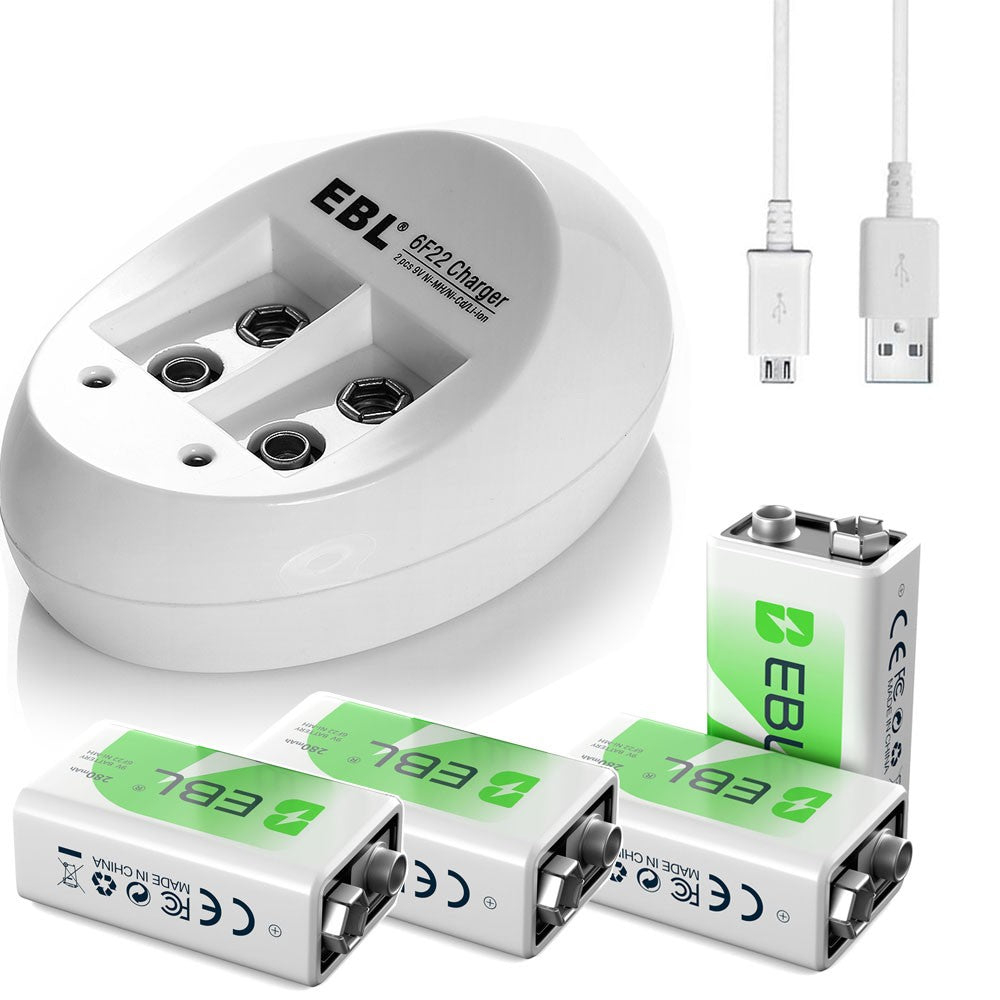 EBL 9V Li-Ion Rechargeable Batteries 9 Volt 6F22 / 2~4 Slot Battery Charger Lot