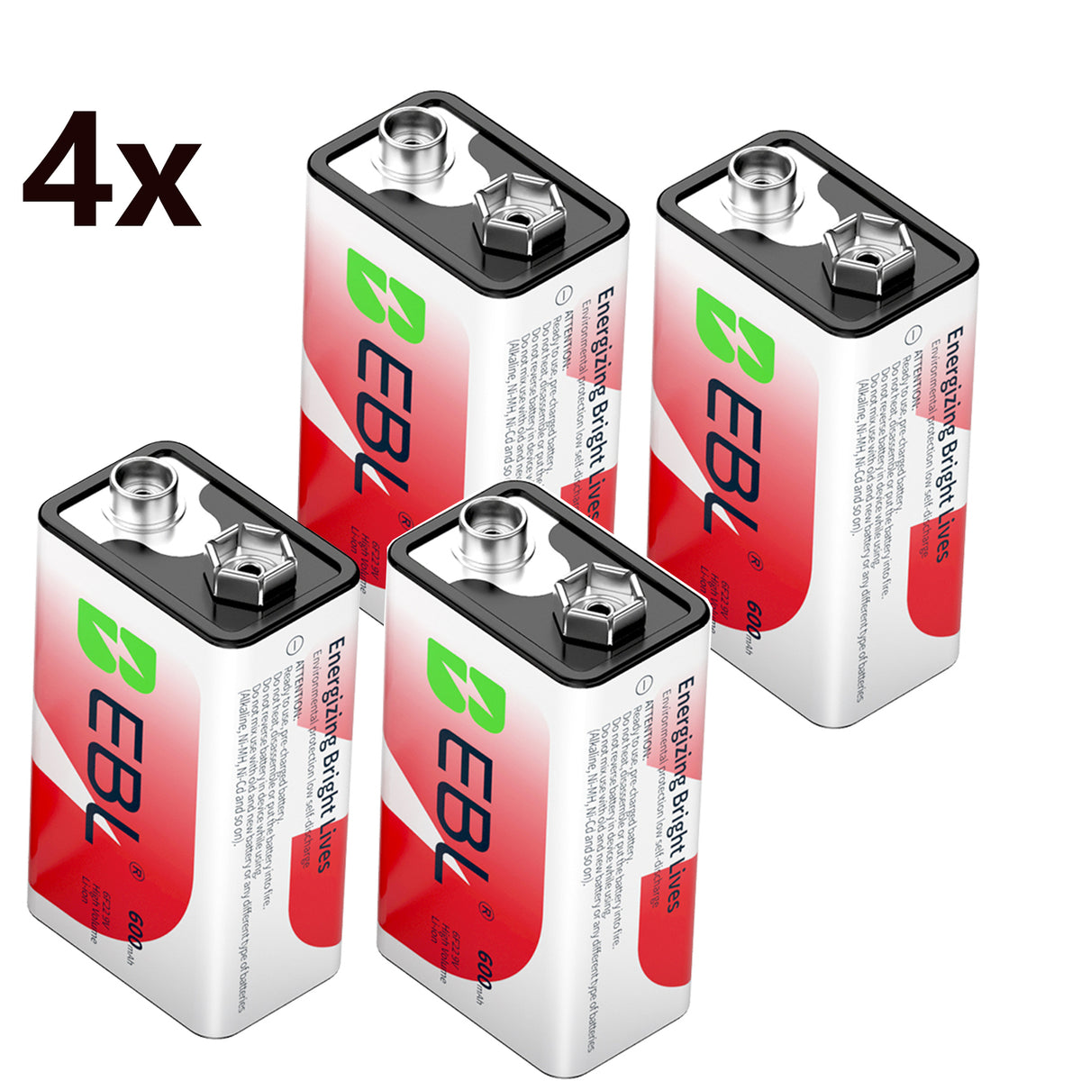 EBL 9V Li-Ion Rechargeable Batteries 9 Volt 6F22 / 2~4 Slot Battery Charger Lot