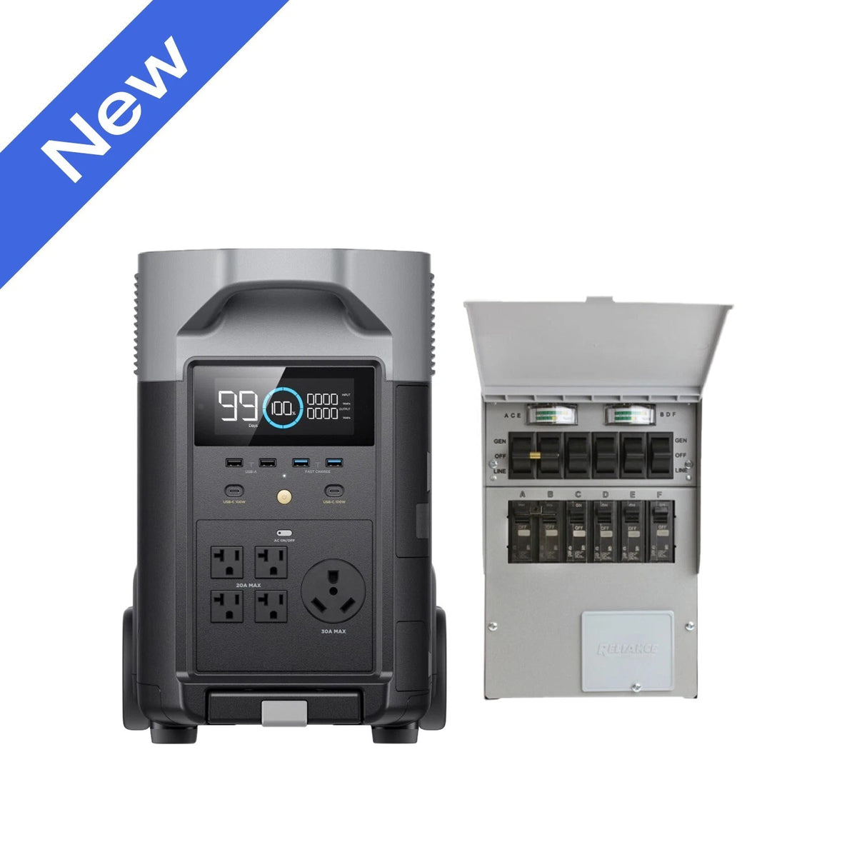 EcoFlow 3600Wh DELTA Pro Power Station with Transfer Switch & Adapter Cord
