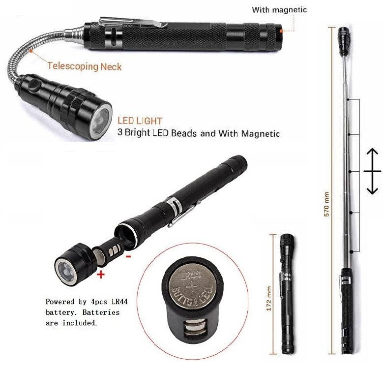 Kit de herramientas de recogida telescópica magnética con luces LED
