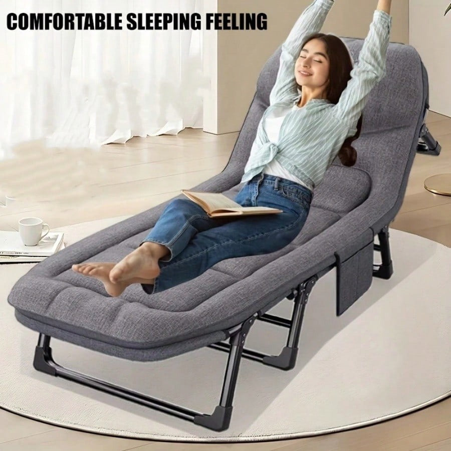 Portable Folding Camping Bed, Adjustable Single Sofa Bed with Cushions/Pillows,