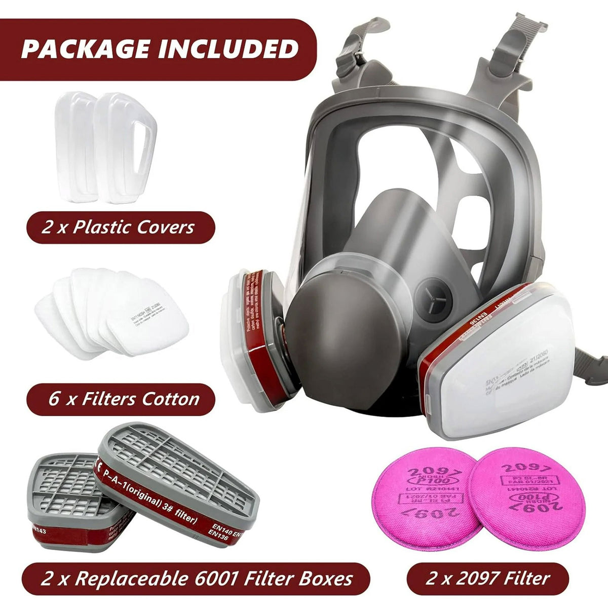 Full Face Gas Mask Painting Spraying Respirator w/Filters for 6800 Facepiece New